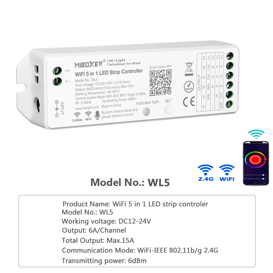 WL5 5in1 WiFi LED Controller RGBW RGB+CCT Alexa-compatible Voice Smart Phone APP gallery