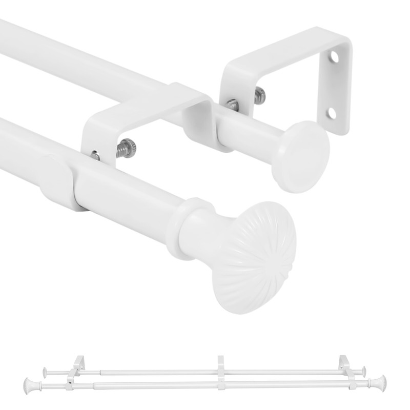 5/8" Telescoping Double Curtain Rods w/ Trumpet Finials，28"-48"/48"-84"/84"-120" gallery