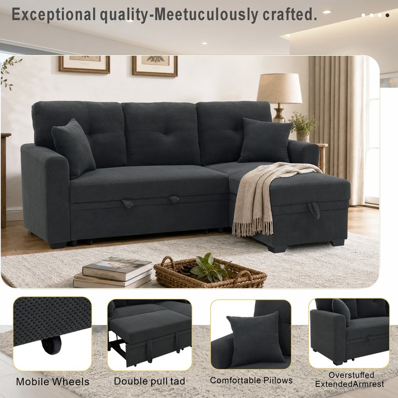 L-Shaped Sofa Sectional Loveseat Couch Convertible Sleeper Sofa w/Pull-Out Bed gallery
