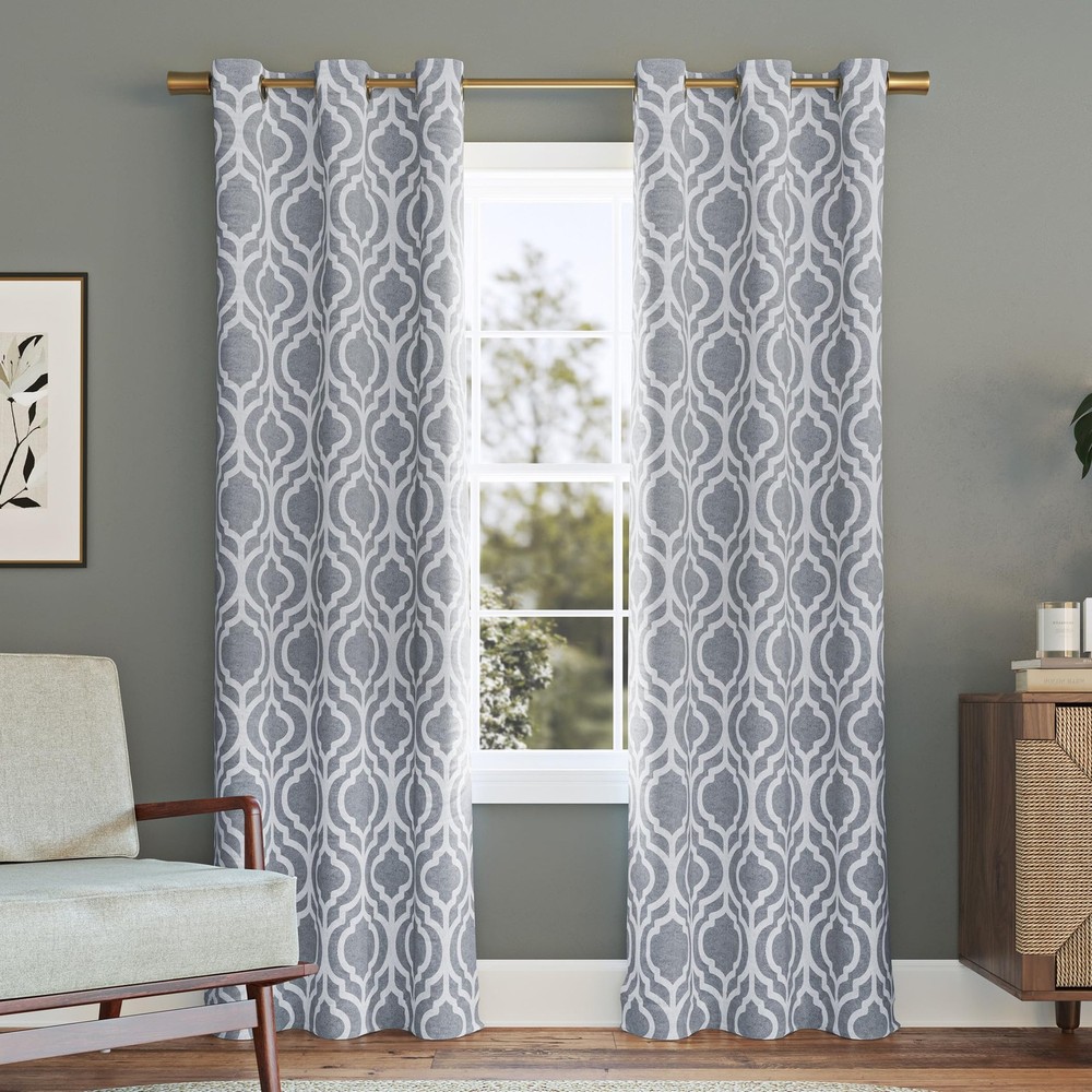 Sun Zero Eldon Trellis Print Blackout Grommet Curtain Panel, 40 x 84, Gray