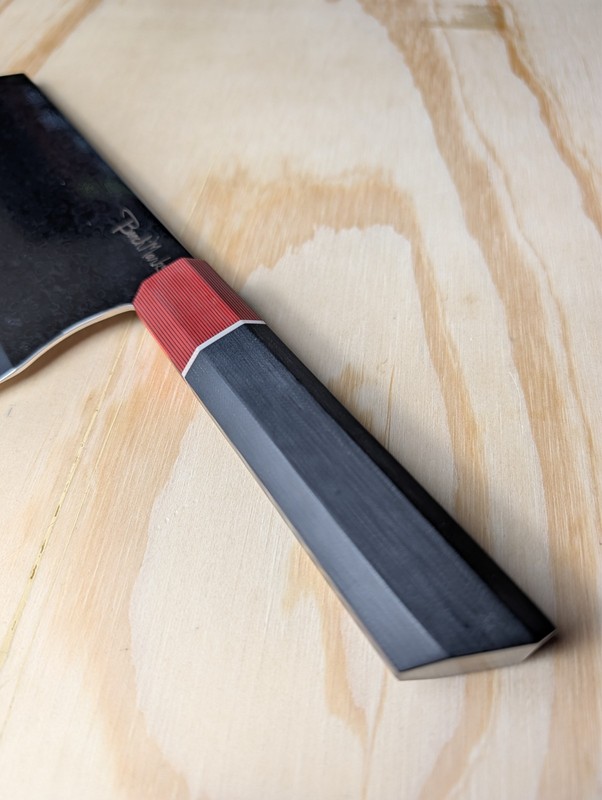BenchMark Damascus Vegetable Chopper Black and Red G10 Handle gallery