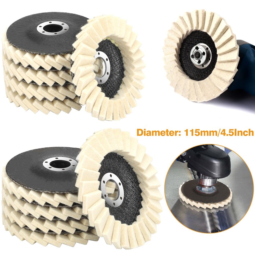 5pcs 4.5" Wool Polishing Wheels Buffer Pads Flap Felt Polishing Finishing Disc