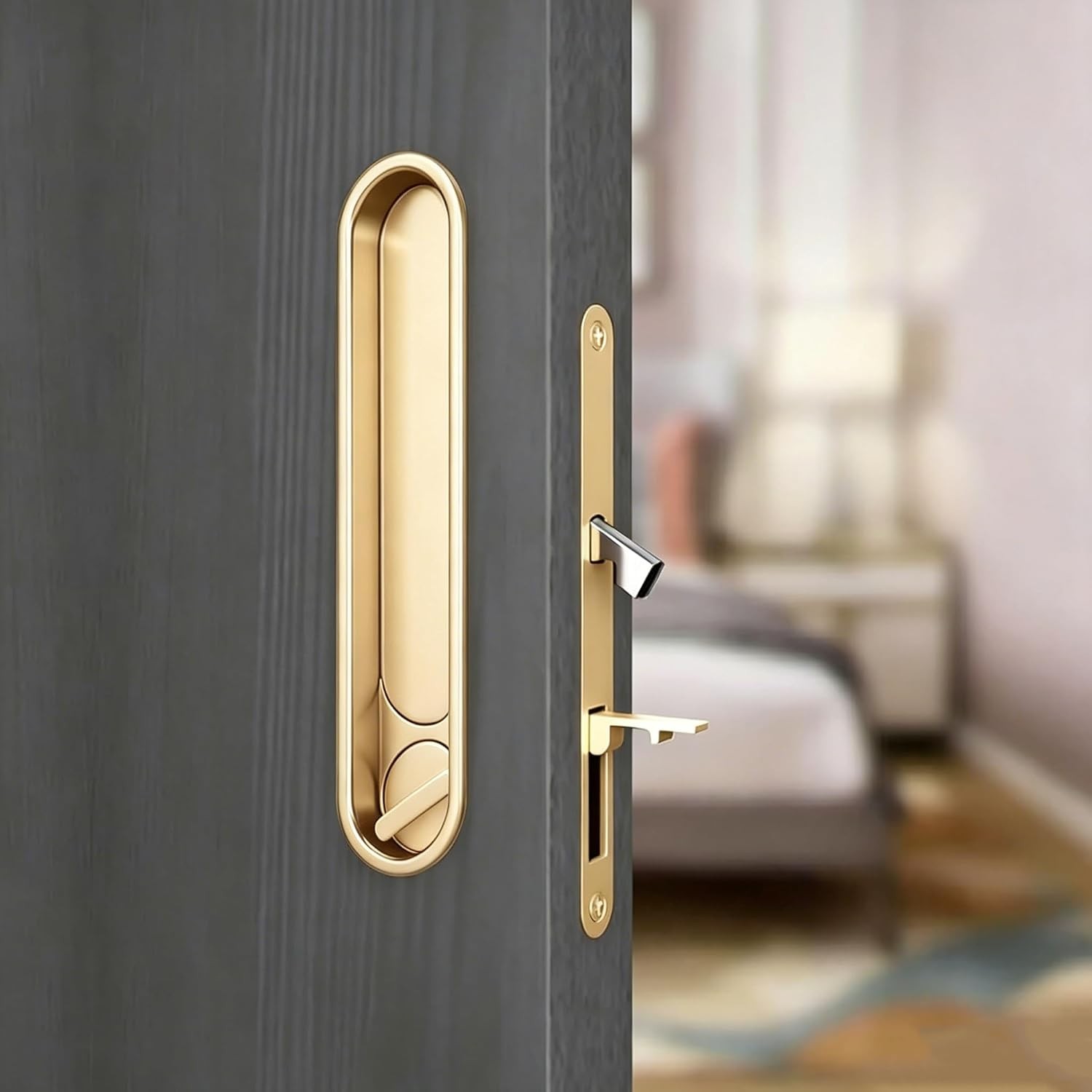 Privacy Pocket Door Lock Hardware Recessed Sliding Handle with gallery