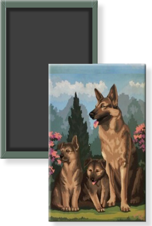 Vintage Paint by Number German Shepherd Dog Pups PBN Image 2x3 Fridge Magnet gallery