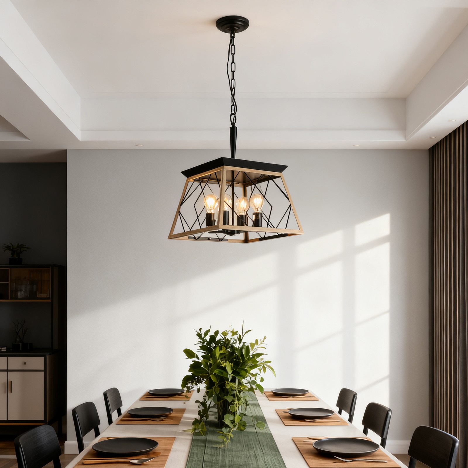 17" LED Rustic Metal Pendant Light 4 Lights Oak Chandelier kitchen Adjustable gallery