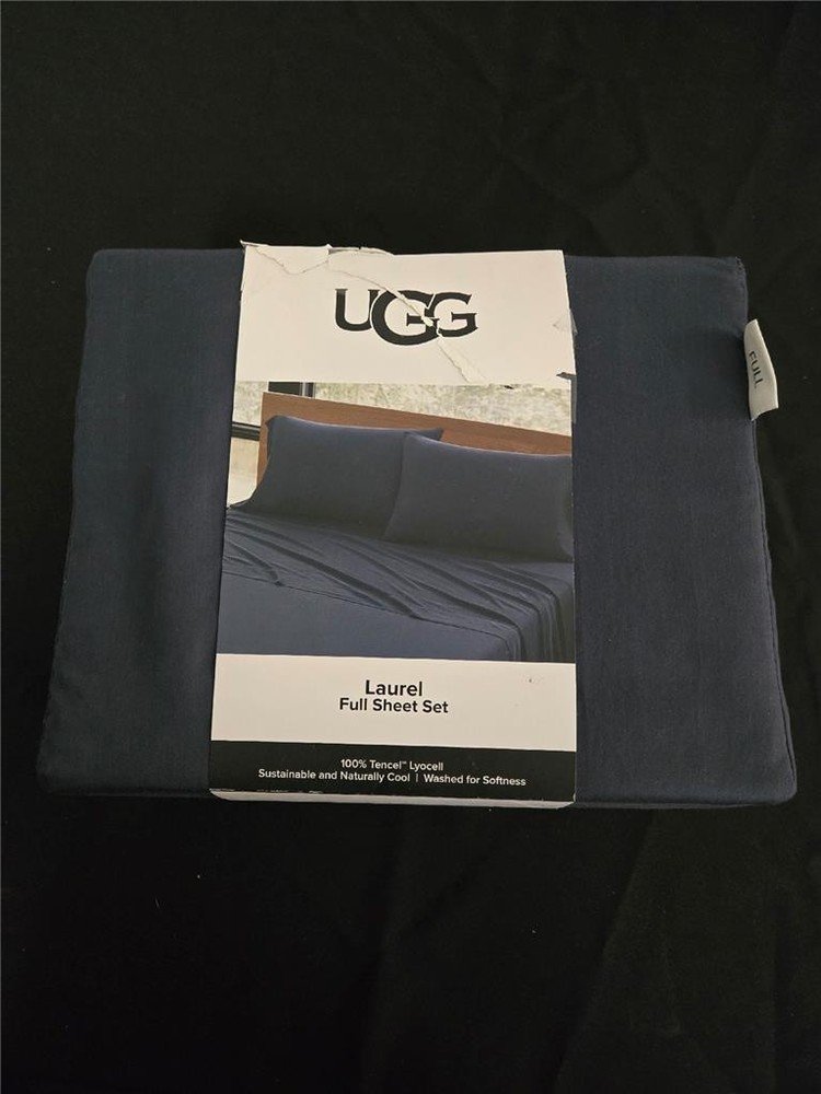 #= UGG Laurel Full Sheet Set 100% Tencel Lyocell Washable Soft Navy NEW