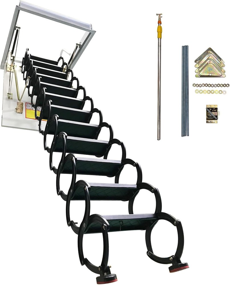 9.84Ft Attic Ladder, Pull Down Ceiling Stairs, 27.56x35.43in Folding Loft Stairs
