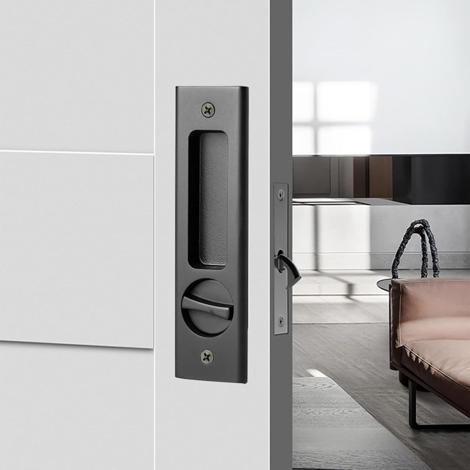 6.3” Privacy Pocket Door Lock Hardware with Key, Recessed Sliding Door Mortise L gallery