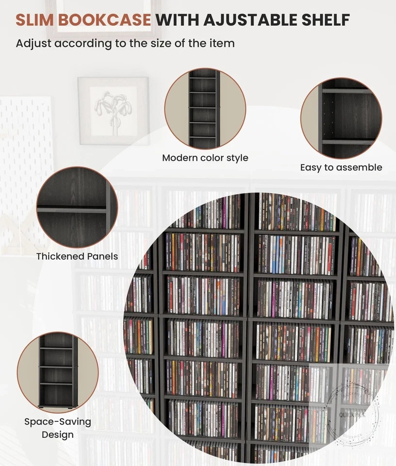 CD Storage Tower, 8-Tier CD Cabinet with Adjustable Shelves DVD Stand Tower gallery