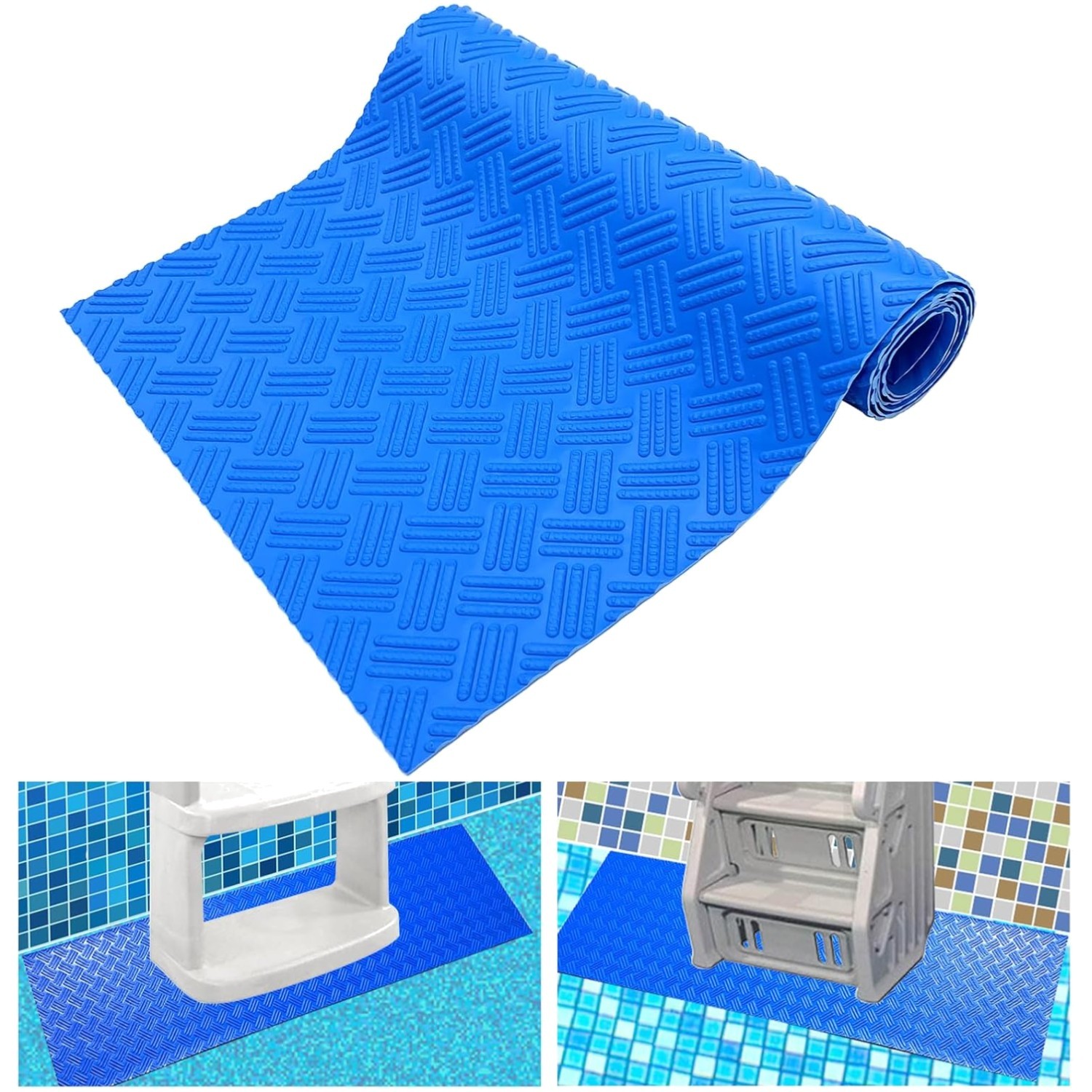 High-Quality Blue Rubber Pool Ladder Mat - Non-Slip Step Protection 36x36 gallery