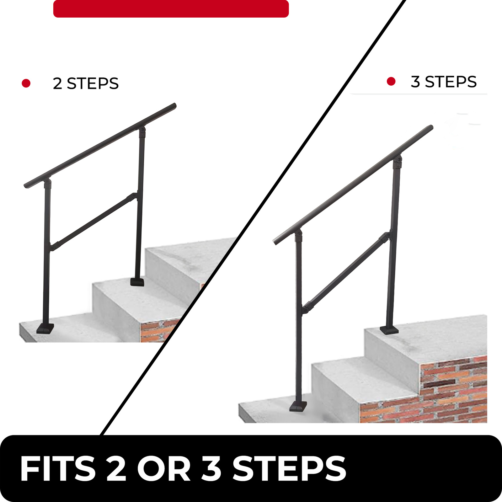 Iron Handrail Stair Railing fit 2-3 Steps Adjustable for Outdoor Steps Stairs gallery