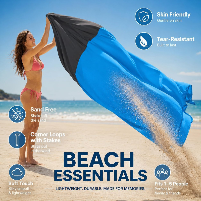 Beach Blanket Sandproof Waterproof, Beach Essentials Extra Large Beach Mat, 79" gallery