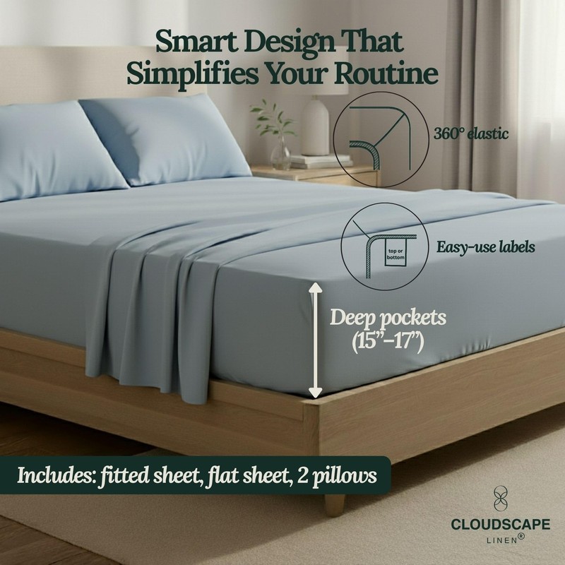 CLOUDSCAPE 100% Egyptian Cotton Sheets King Size, 4 Pieces Breathable and Nat... gallery