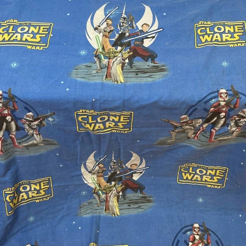 Star Wars The Clone Wars Blue Polyester Cotton Blend Yoda Anakin Twin Flat Sheet gallery