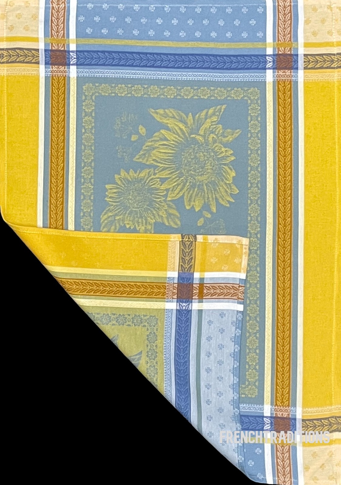 French Provencal Jacquard Woven Dish/Tea towel Blue Sunflowers Made in France gallery