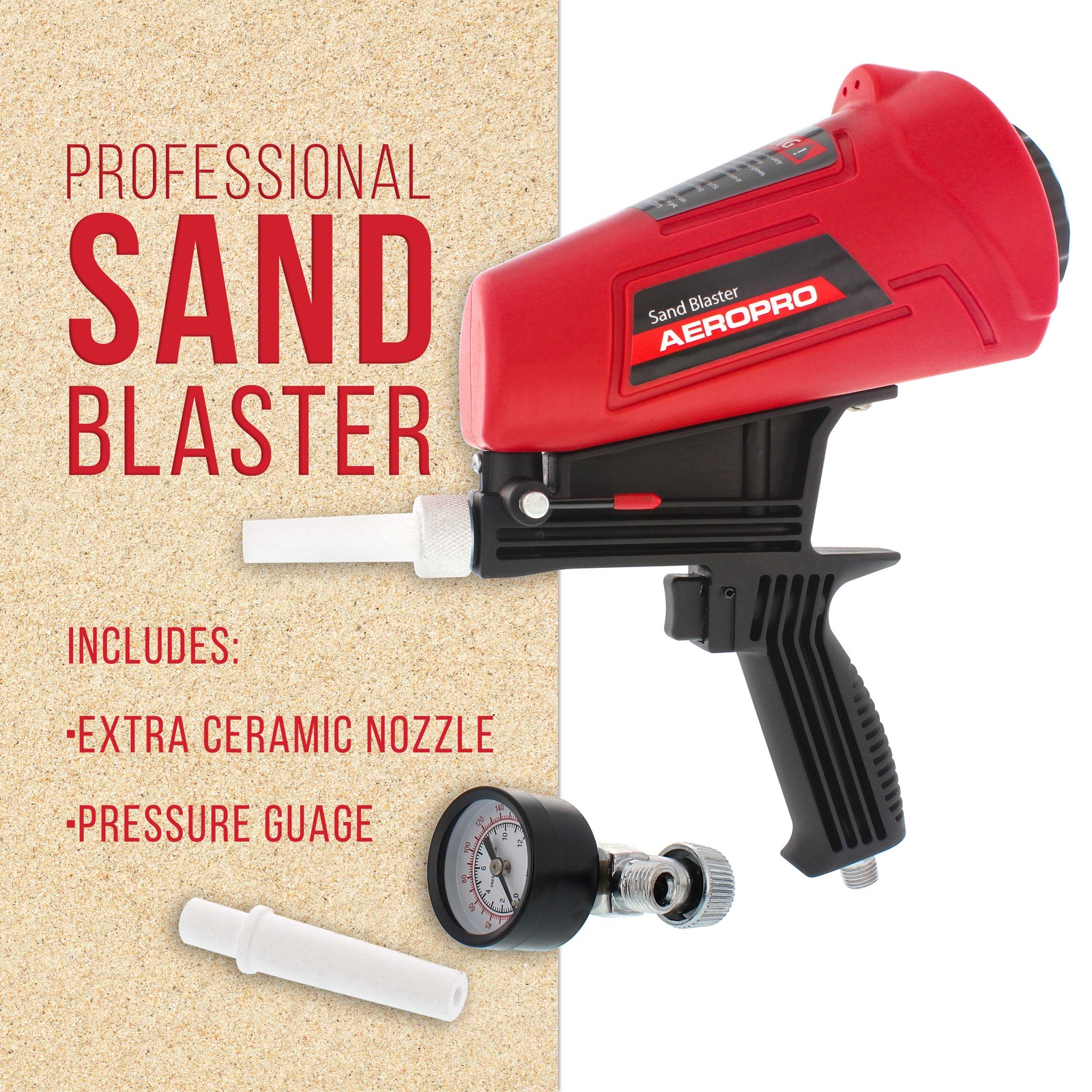 Gravity Feed Sand Blaster Gun Kit, Spray Blasting, 2 Ceramic Nozzles, Regulator gallery