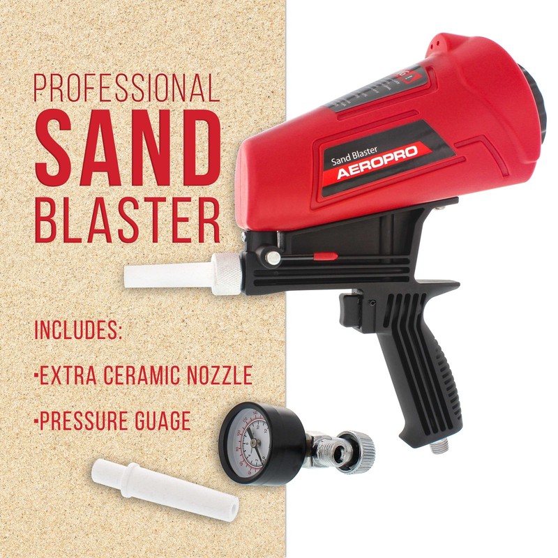 Gravity Feed Sand Blaster Gun Kit, Spray Blasting, 2 Ceramic Nozzles, Regulator gallery