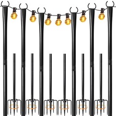 6 Pack String Light Poles for Outside, Heavy-Duty Metal Light Poles for Outdo…