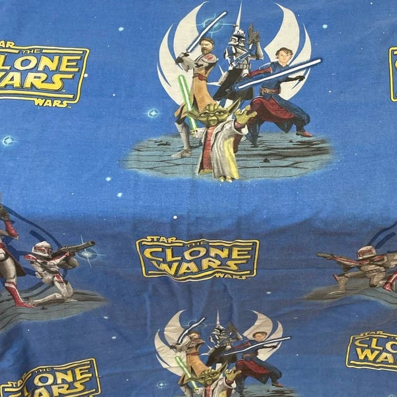 Star Wars The Clone Wars Blue Polyester Cotton Blend Yoda Anakin Twin Flat Sheet gallery