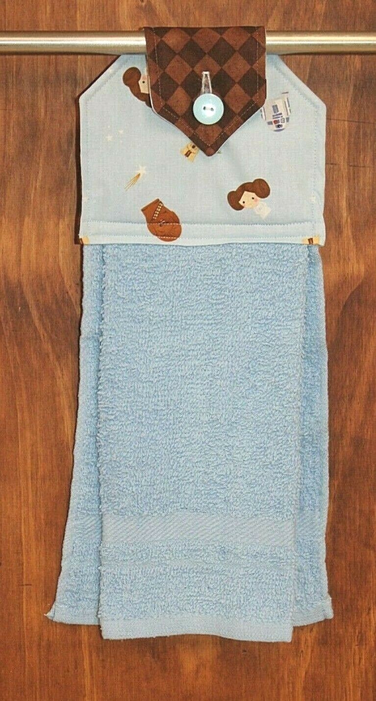 STAR WARS HAND TOWEL BLUE & BROWN HANDMADE HANGING KITCHEN BLUE TERRYCLOTH TOWEL gallery