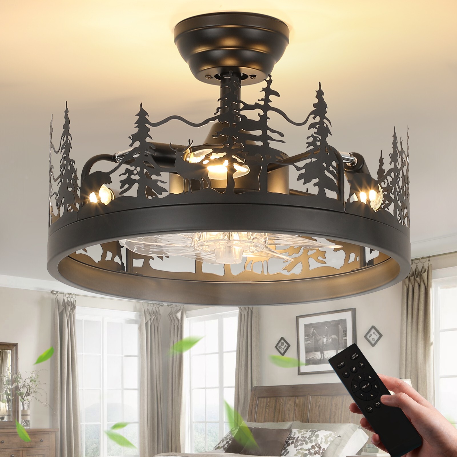 Fan Light, 6-Position Adjustment, With Remote Control (4X E12 Bulb Required) gallery