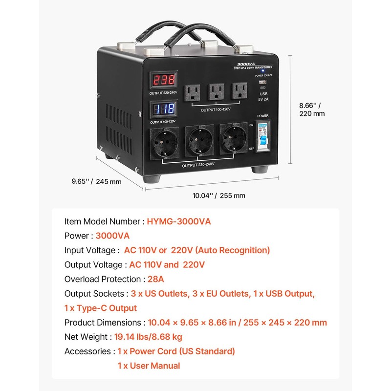 3000VA Automatic Voltage Converter Transformer for 110V to 220V & 220V to 110V gallery
