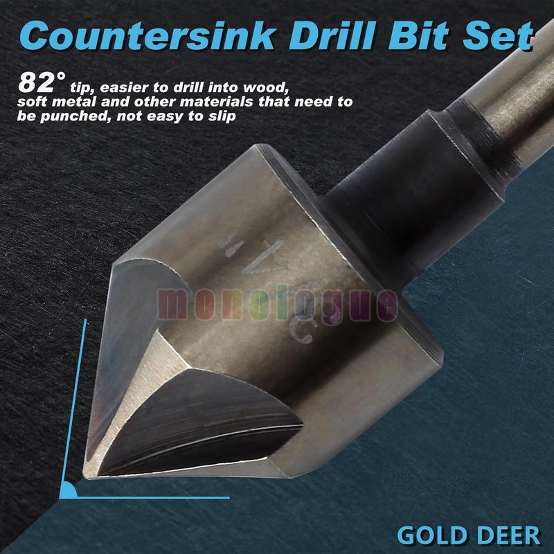 5PC COUNTERSINK TOOL BIT SET COUNTER SINK FOR STEEL METAL WOOD PLASTIC ALUMINUM gallery