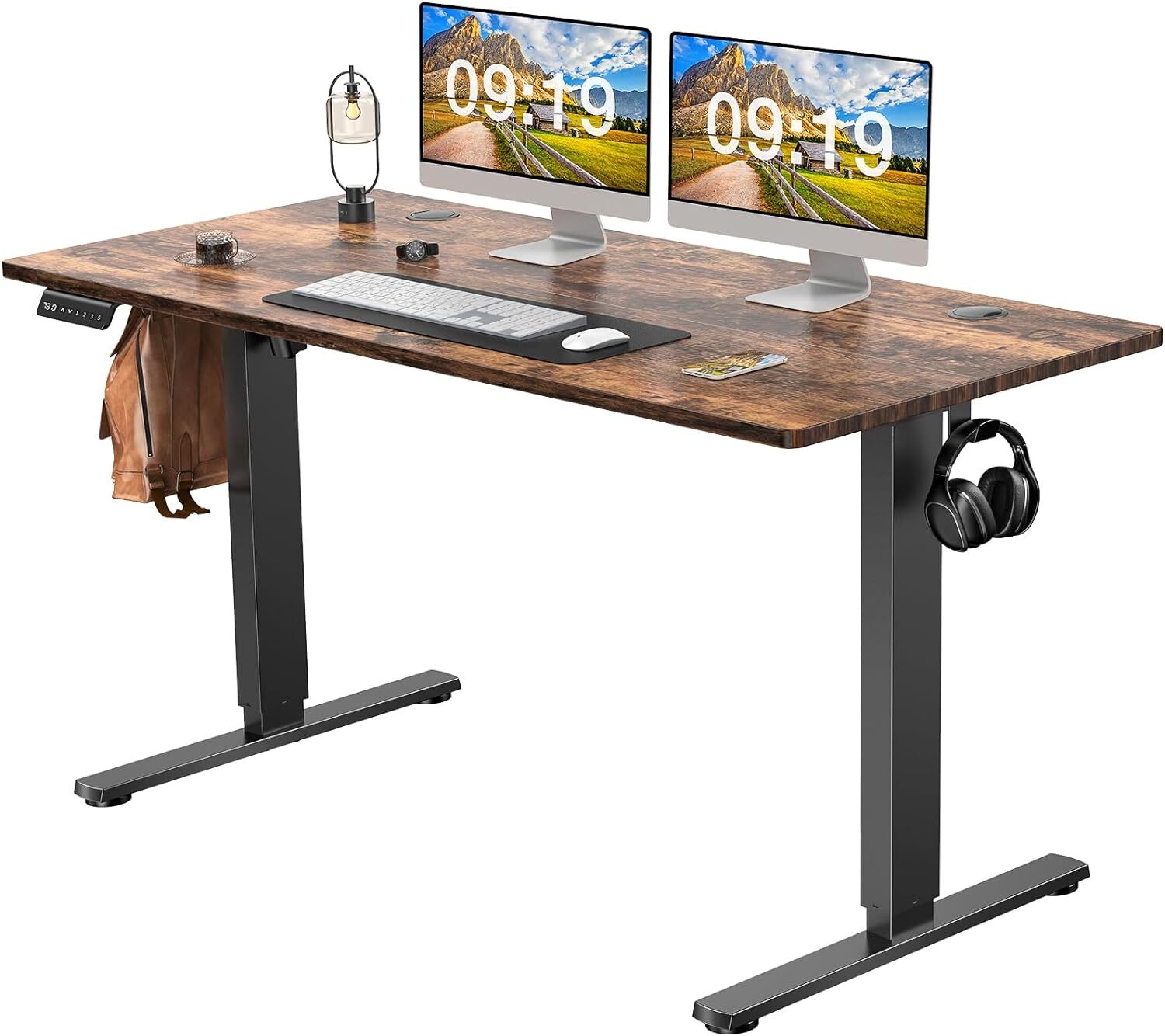 55" Brown Electric Height Adjustable Desk Home Office Standing Computer Table gallery