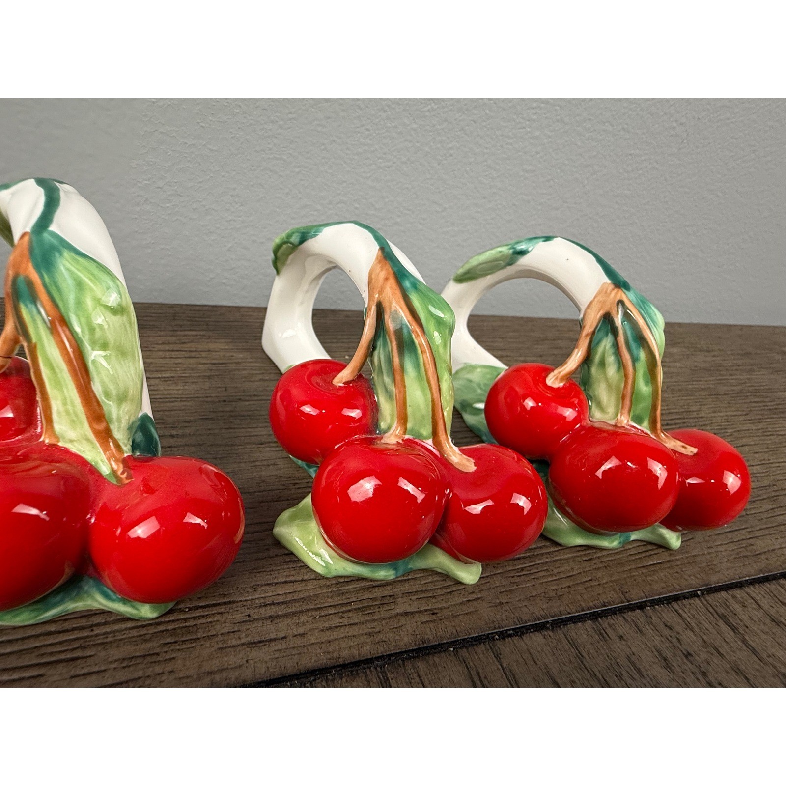 Vintage Fine Bone China Cherry Napkin Rings Set of 4 Fruit Ceramic gallery