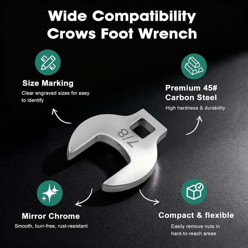 3/8" Crows Foot Wrench Set 11Piece Sae Crowfoot Wrench Set with Clipon Organizer gallery