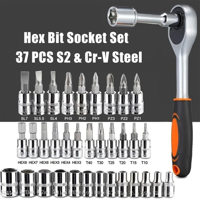 46pc Socket Wrench Set 1/4in Drive Ratchet Metric Car Repair Tool Kit Garage US gallery