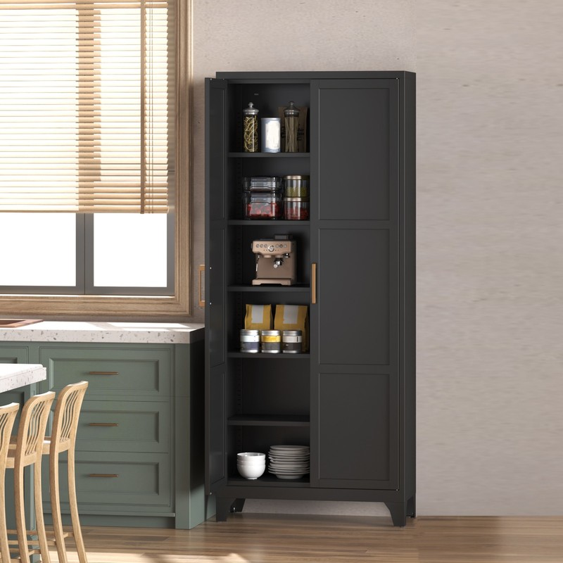 Metal Pantry Kitchen Utility Storage Cabinet 5 Shelves 2 Door Laundry Closet gallery