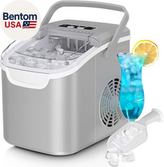 Countertop Ice Maker Machine, 8 Ice Cubes in 6 Mins, 26Lb/Day Bullet Ice with 2