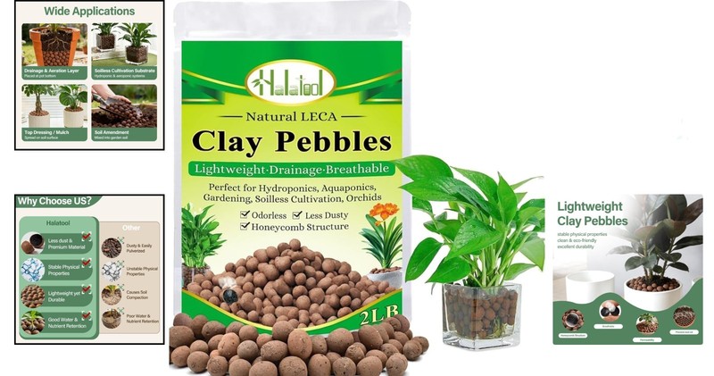 Versatile 2 LB Expanded Clay Pebbles - Excellent Aeration & Drainage for Plants gallery