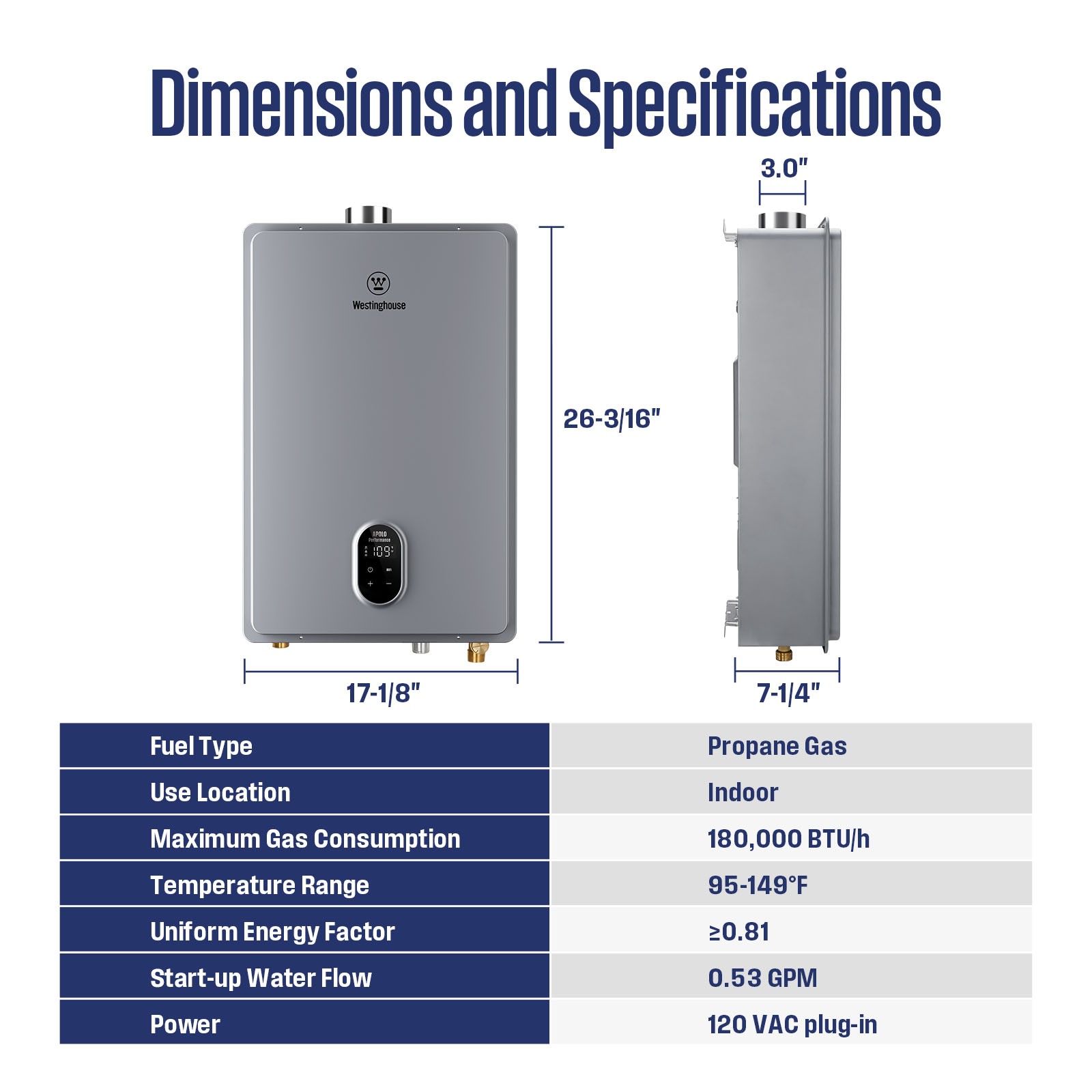 26L Indoor Propane/Natural Gas Tankless Water Heater Max 7.9 GPM 180,000 BTU gallery