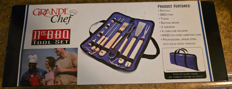 Grande Chef 11 Pc BBQ Grill Tool Set – Wood Handles + Carry Case - NEW gallery