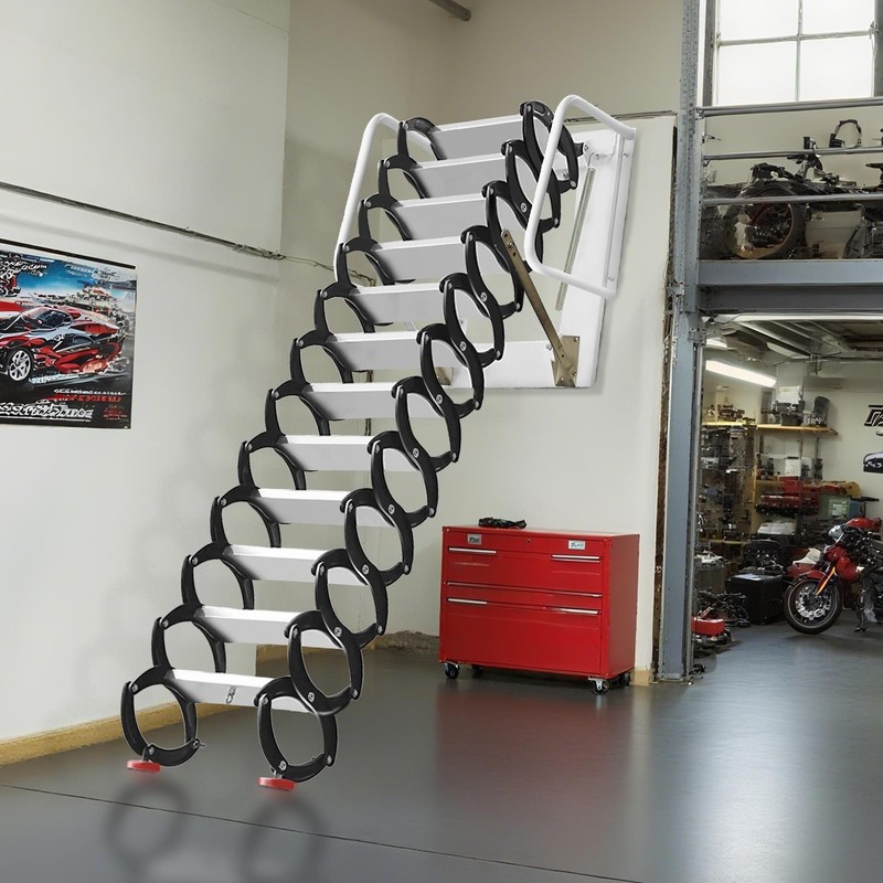 10FT 1102LBS Wall Mounted Attic Attic Ladder 12 Alloy Steel Pull Down Stairs gallery