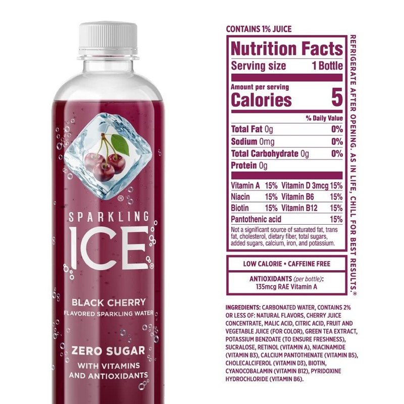 Sparkling Ice, Black Cherry Sparkling Water, Zero Sugar Flavored Water, with Vit gallery