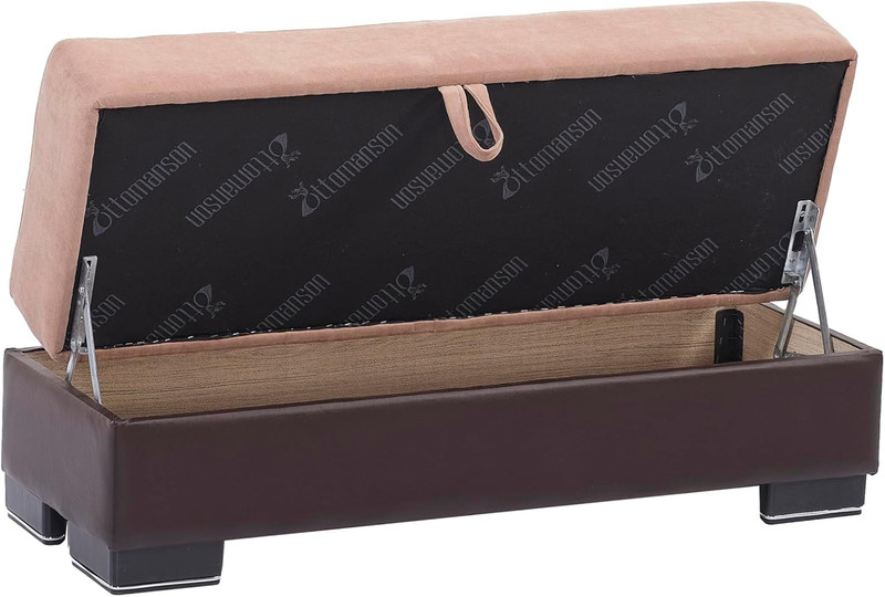 Beige Convertible Storage Ottoman Bench with Lift-Top for Extra Seating gallery