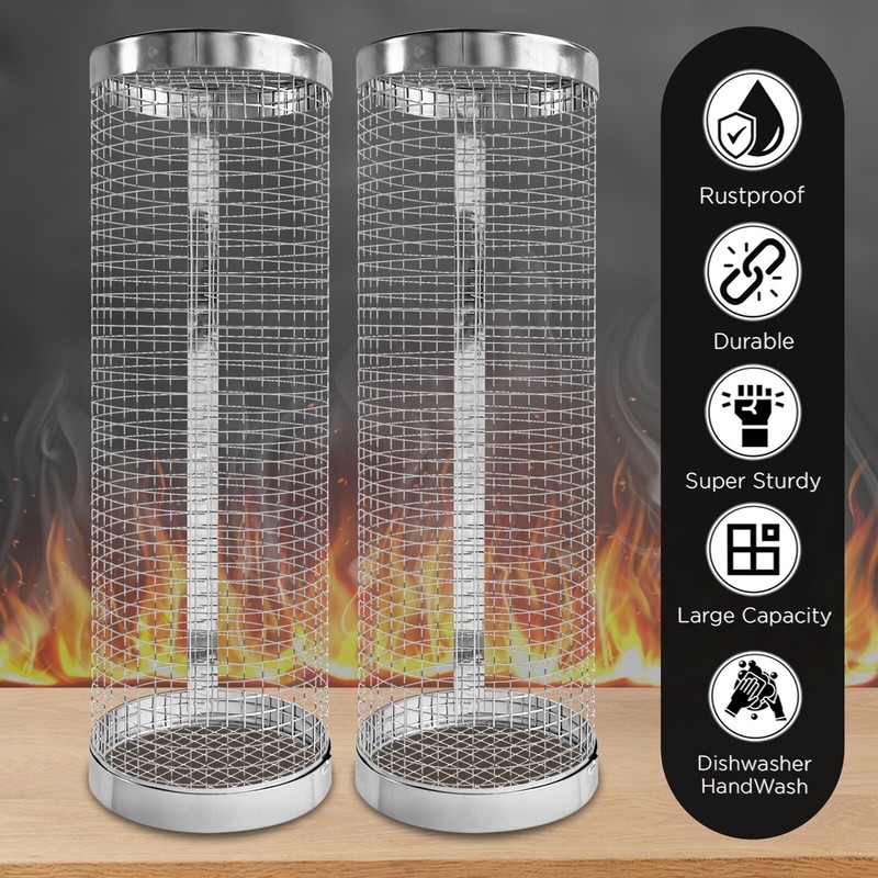 2 Pack Rolling Grilling Baskets Stainless Steel BBQ Gifts Outdoor Camping gallery