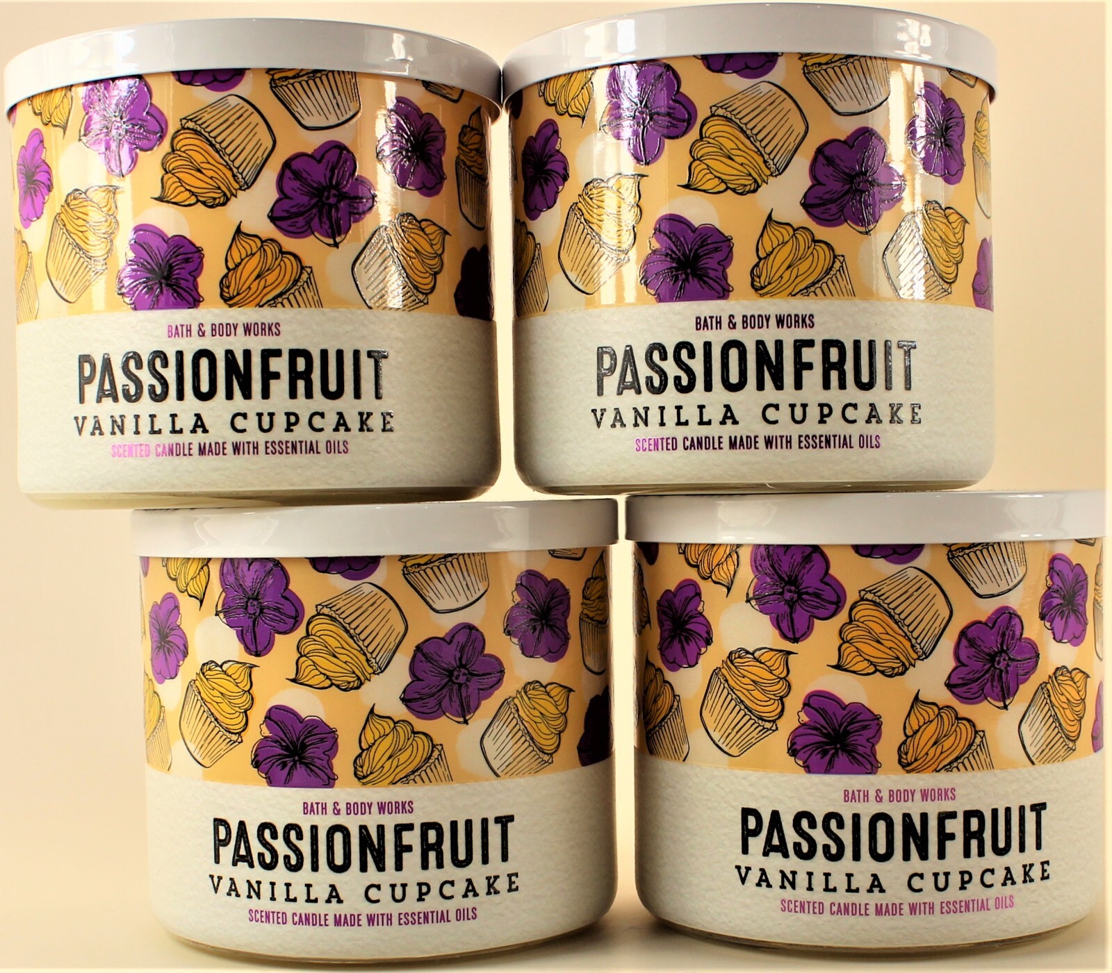 QTY 4 - Bath & Body Works PASSIONFRUIT VANILLA CUPCAKE 3 Wick 14.5Oz Candle gallery