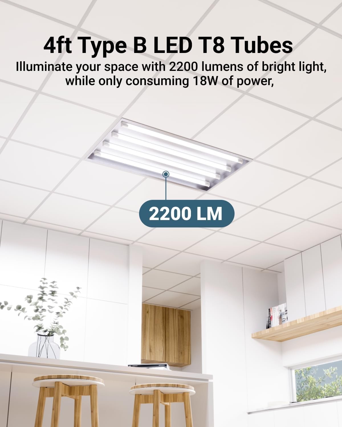 Sunco 50 Pack 4FT T8 LED Bulbs 18W 5000K Daylight - Ballast Bypass UL gallery