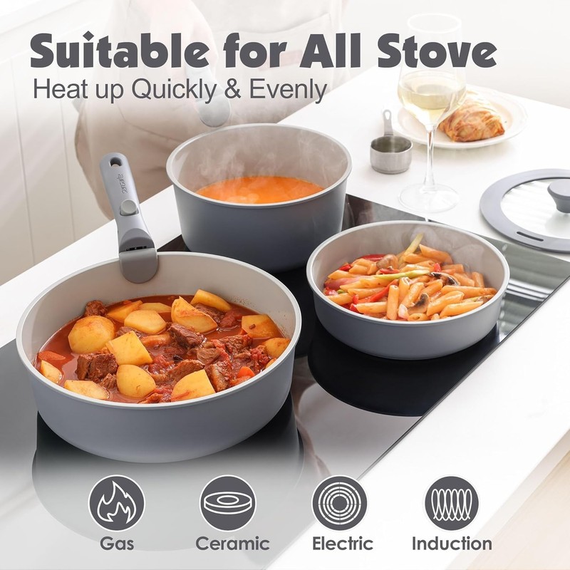 Dishwasher Safe 17-Piece Induction-Compatible Cookware Set with Ceramic Coating gallery