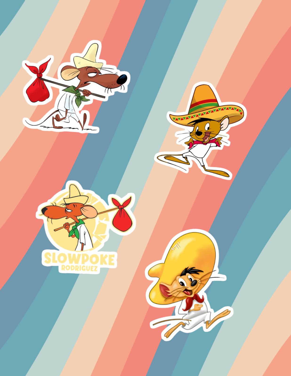 Speedy Gonzales & Slowpoke Rodriguez Retro Cartoon 4pc Sticker Pack gallery