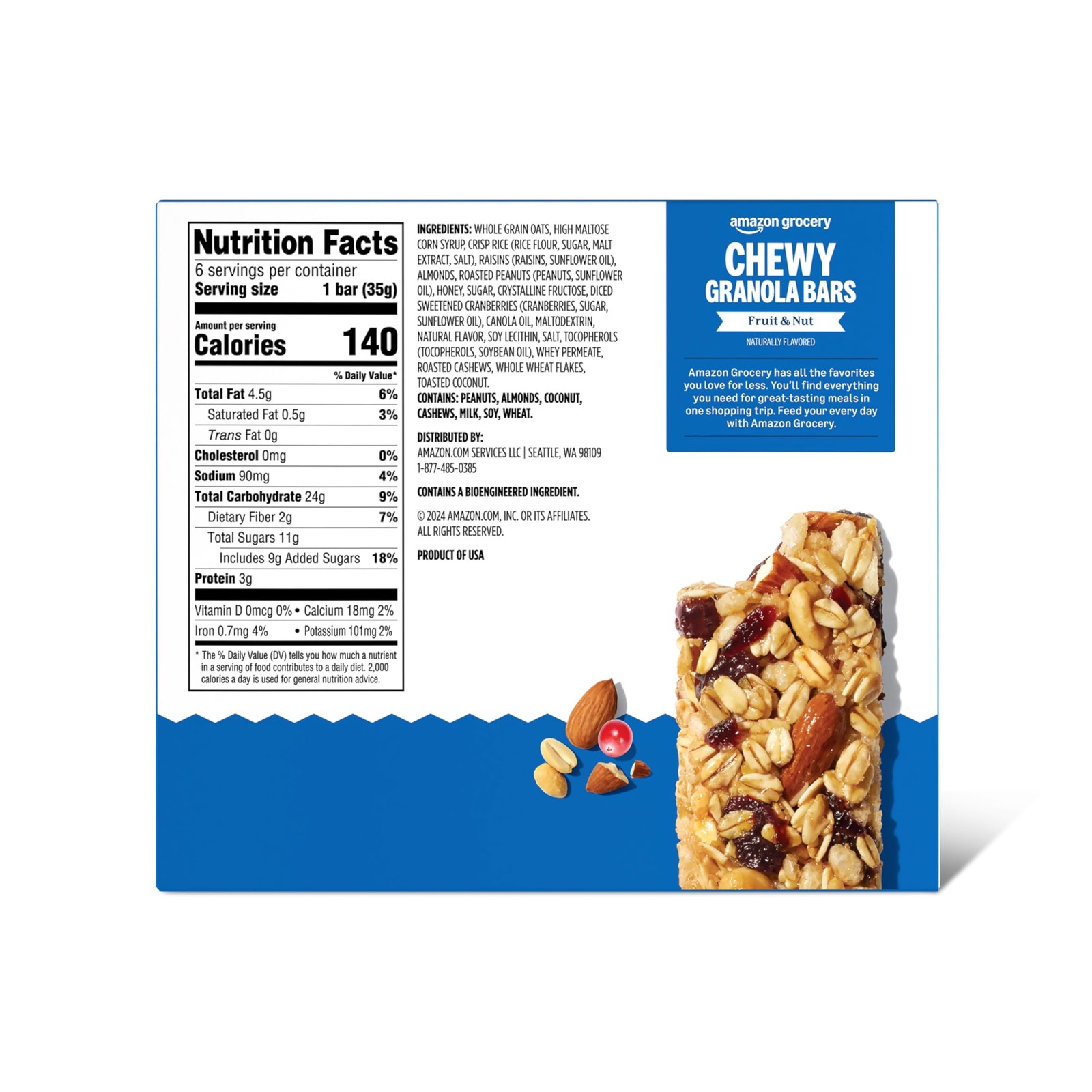Amazon Grocery, Fruit & Nut Chewy 6 Count (Pack of 1), Brown, Red, Green gallery