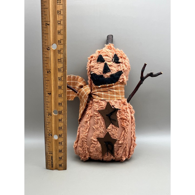 Primitive Pumpkin Jack-o-Lantern Rustic Halloween Fall Decor Twig Arms Scarf 7" gallery