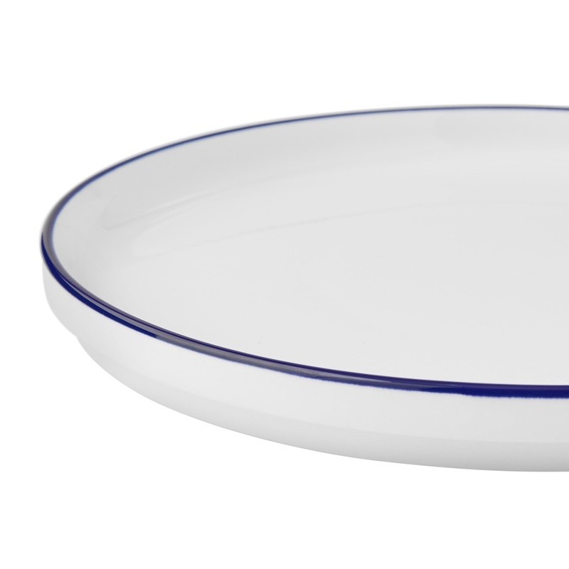 Stoneware Dinner Plate Microwave Dishwasher Safe Elegant Blue Rim 4 Pack gallery