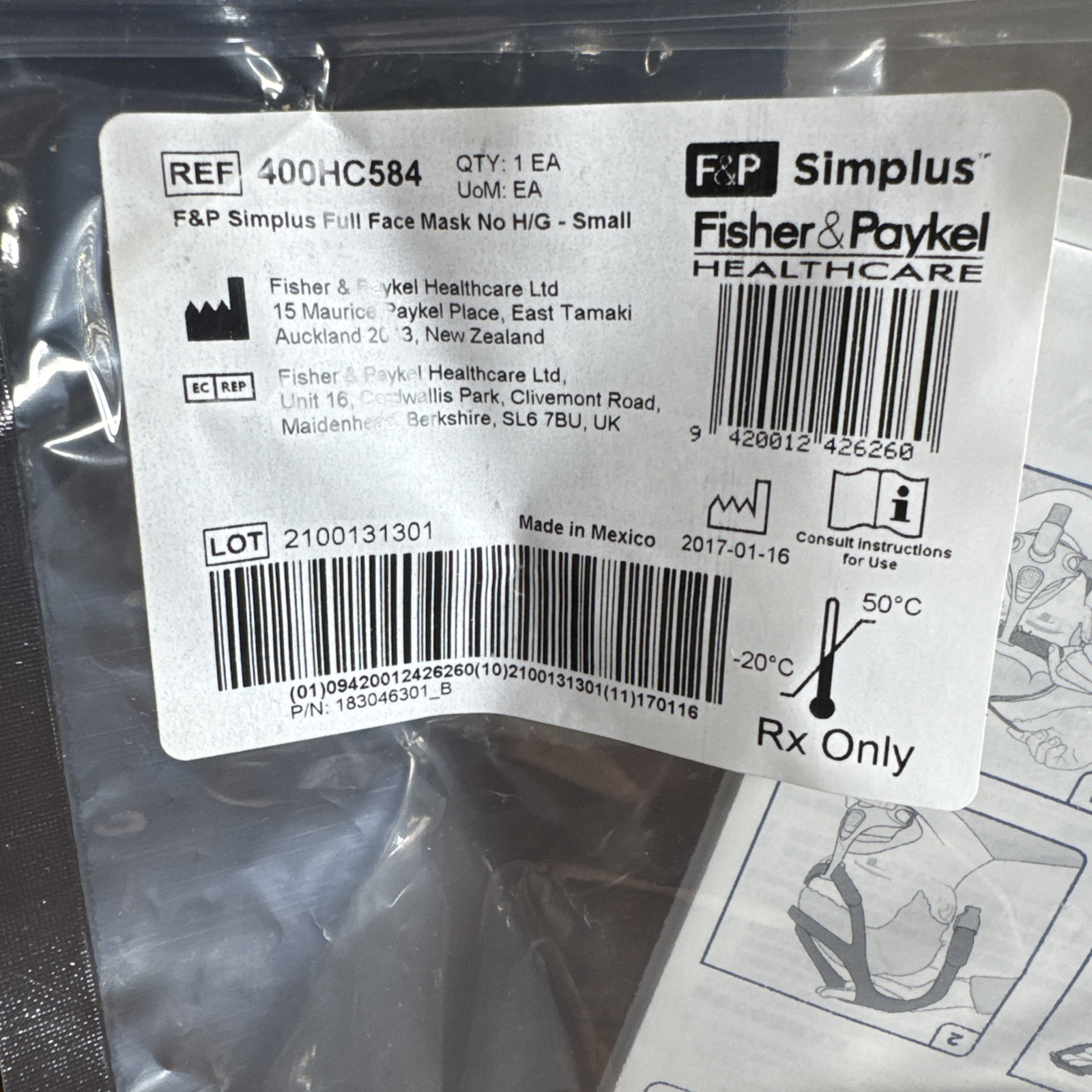 F & P Simplus Full Face Mask Small 400HC584 NEW & SEALED gallery