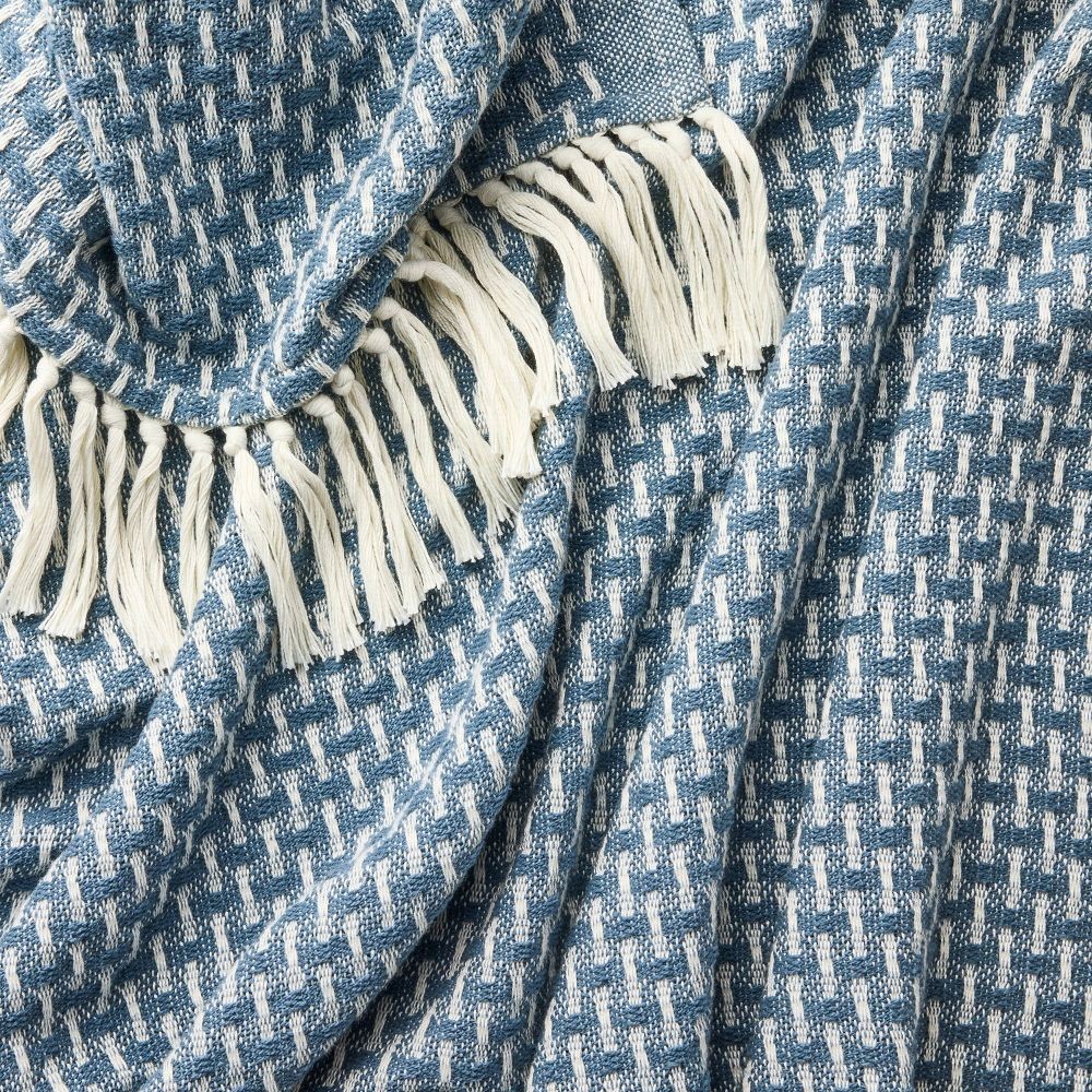 50"x60" Throw Woven Pattern Medium Blue/Cream - Threshold Designed with Studio gallery