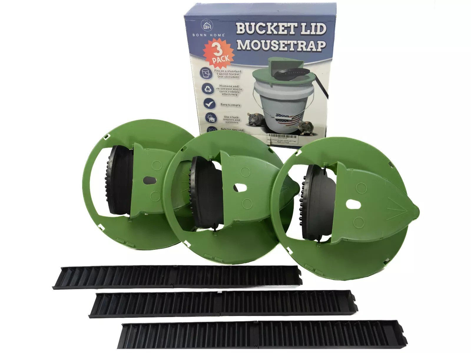Humane Mouse Rat Trap, 3PACK Rats Trap Bucket Lid Catcher with Ramp Mousetraps gallery